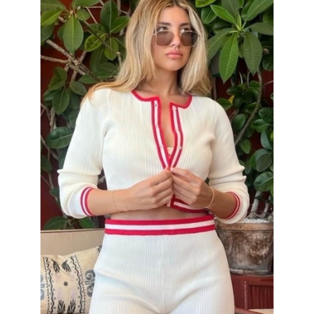 SOLID & STRIPED The Fleur Cardigan in Lipstick Red Button Up Revolve